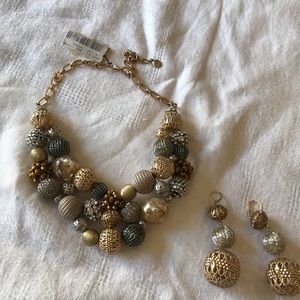 Beautiful BLING gold and silver necklace and evening earrings.  NWT .